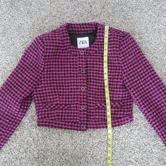 NEW Zara BLOGGER FAVE Tweed Cropped Blazer Jacket Dark Pink Size S Houndstooth - Picture 8 of 10